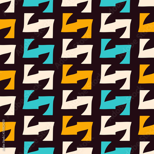 Seamless pattern with bright geometric shapes.