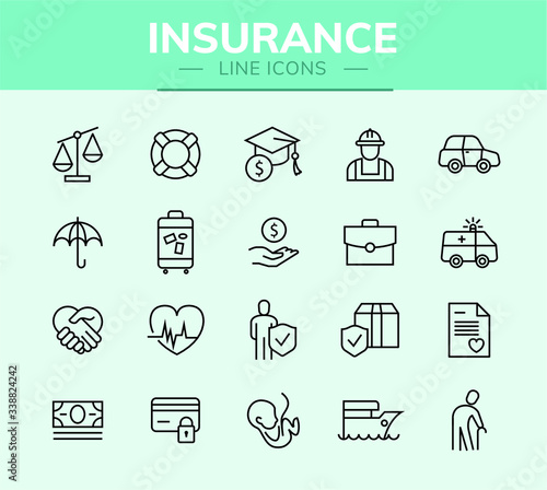 Conjunto de ícones de seguro para infográficos ou websites
