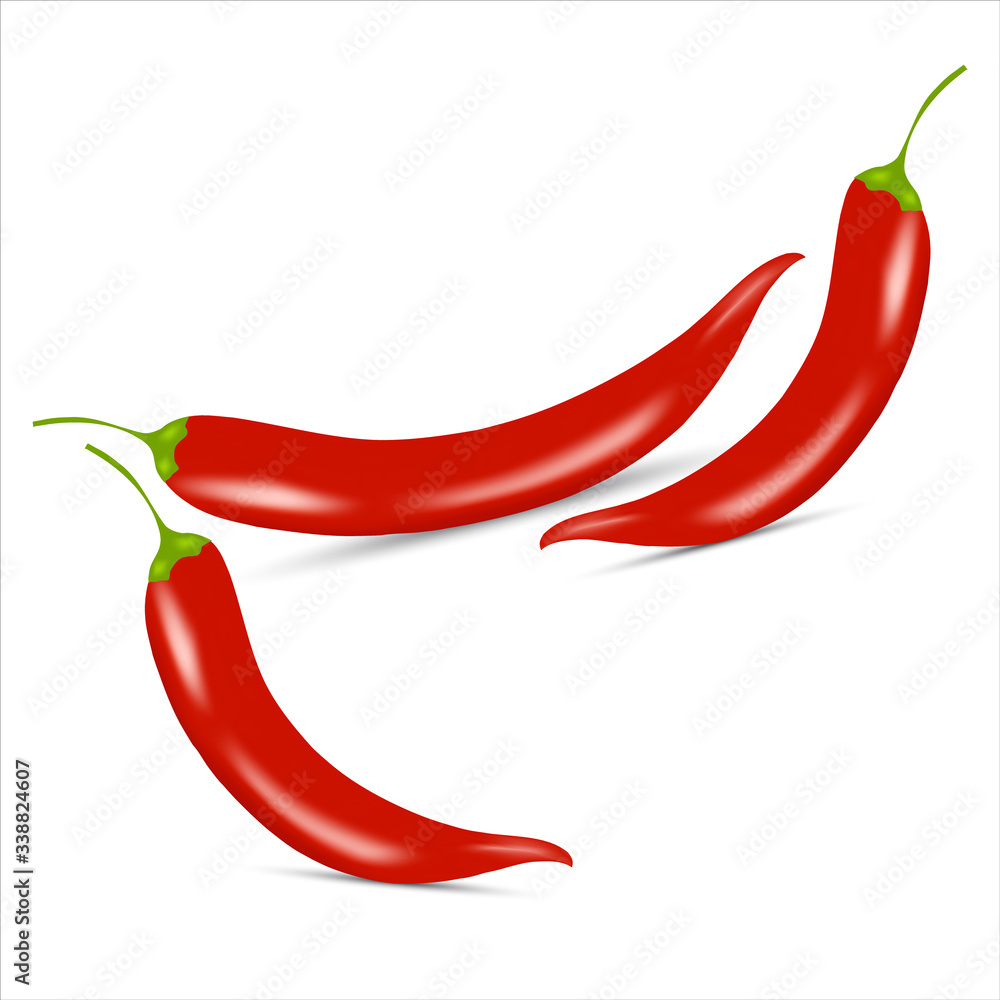 Chili pepper pods on a white isolated background. Design element for print and web. Chili pepper pods on a white isolated background. Design element for print and web.