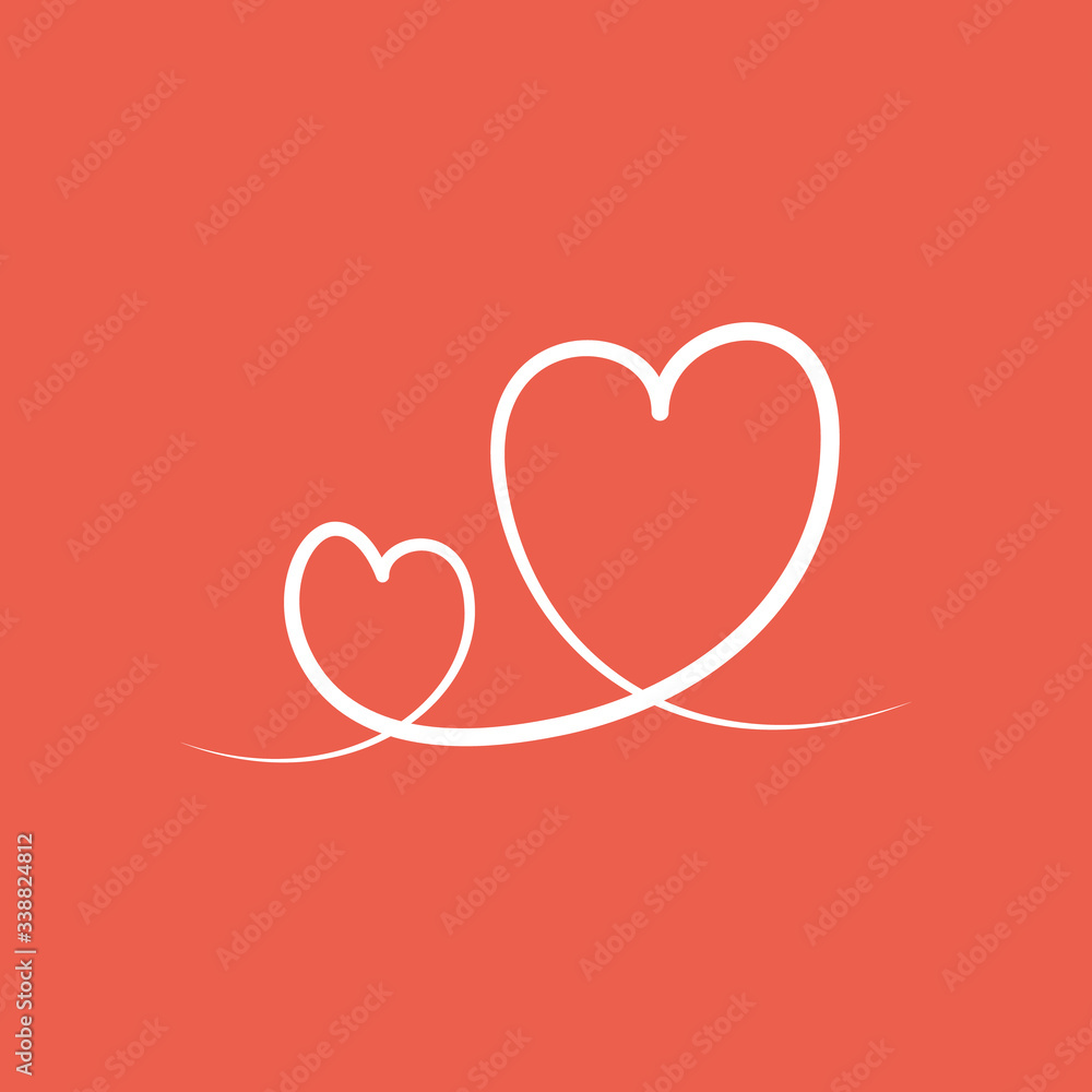 Vector icon of a beautiful and unusual two hearts united with continuous line in one shape. It represents a concept of love, marriage, wedding. Also can be used as a logo, icon or badge Vector icon of a beautiful and unusual two hearts united with continuous line in one shape. It represents a concept of love, marriage, wedding. Also can be used as a logo, icon or badge