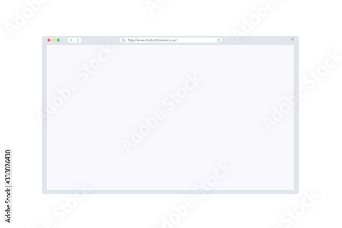 Browser window mockup with empty space for website, laptop and computer. Internet page window concept for desktop, pad and smartphone. Minimalistic clean template isolated on white background.