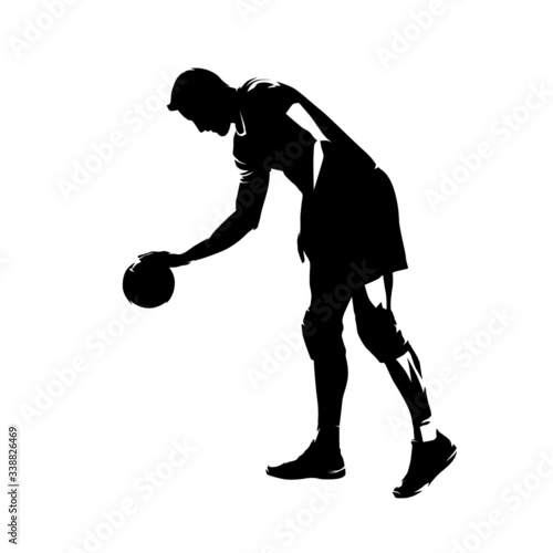 Volleyball player preparing for serve, isolated vector silhouette. Ink drawing