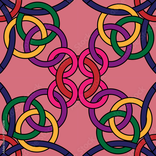 Colorful overlapping circles outline seamless pattern. Geomatric circular design