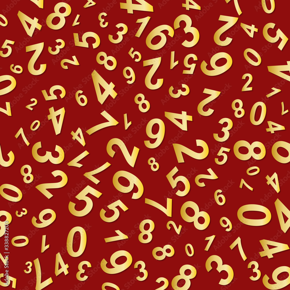 Gold numbers arranged in random order. Vector
