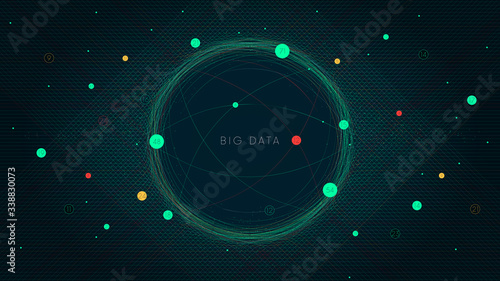 Information field for structuring and analyzing big data, virtual digital data stream, background with futuristic technology