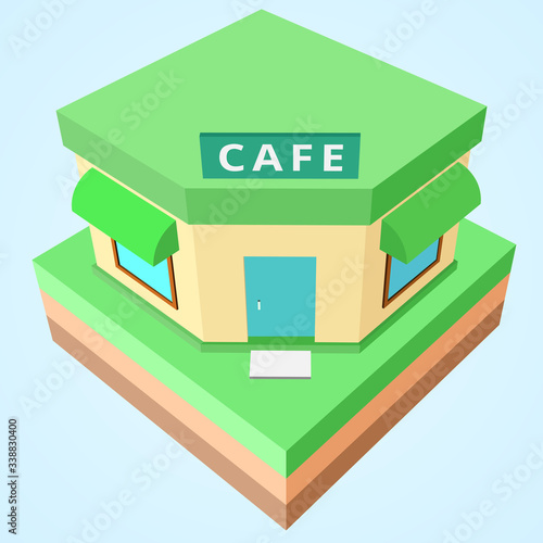 Model Isometric cafe 3D. style with the ground.