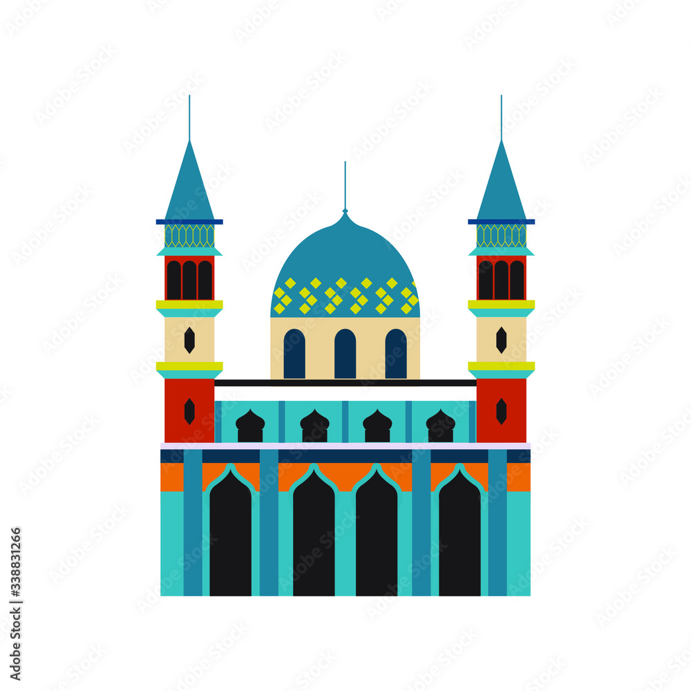 Colorful mosque flat style isolated in white background. Ramadan kareem illustration. eid.