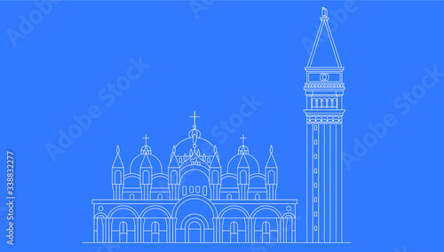 Venice San Marco square, outline vector illustration