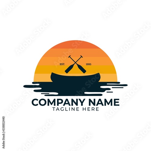 Illustration kayaking logo badge emblem