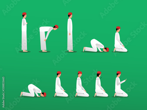 set of arabian people. way to prayer. celebrating the holy month. ramadan 1441. islamic vector illustration
