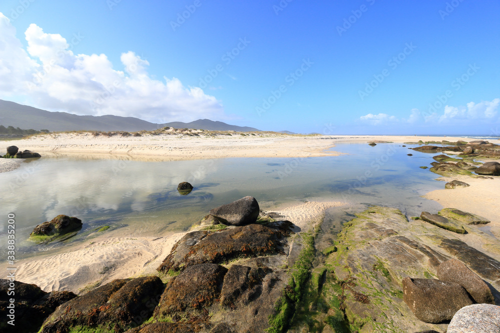 Panoramic view of Boca do Riu beach in Carnota, Galicia, Spain.