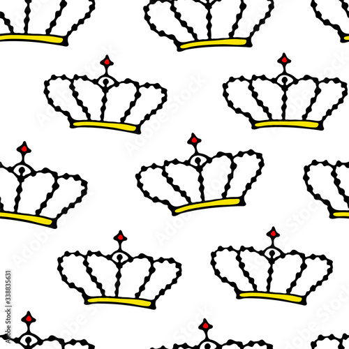 Seamless princess pattern with crowns. vector illustrDoodle crowns seamless pattern. Hand drawn luxury background. Cute baby, little princess or royal design for childrens room, posters, celebraation. photo
