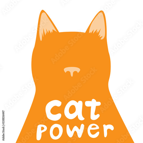 Ginger cat and lettering with text isolated on white background, Scandinavian stock vector illustration with doodle portrait to pet as a card or greeting for children