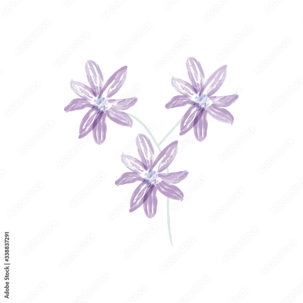 Pastel flowers watercolor illustration. Aquarelle wildflower. Design for textile, wallpapers, element for design, greeting card.