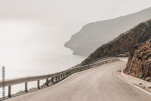 Εκτύπωση καμβά Mountain empty road with sea view on Crete, Greece