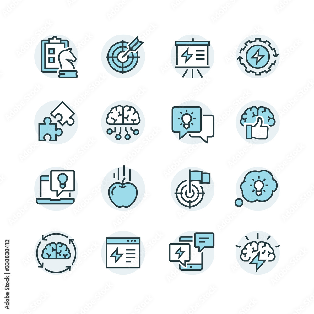 Flat line icons set of human brain process
Flat line icons set of human brain process