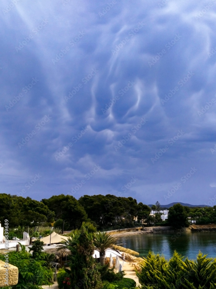 Dark storm clouds over Ibiza, Spain