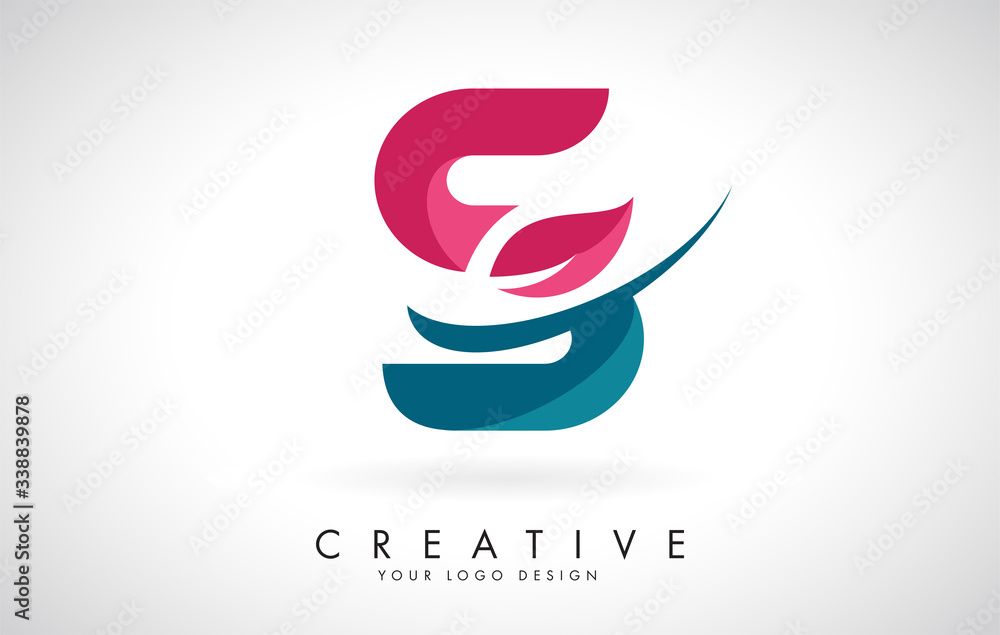 Fototapeta premium Blue and Red Letter S with Leaf and Creative Swoosh Logo Design.