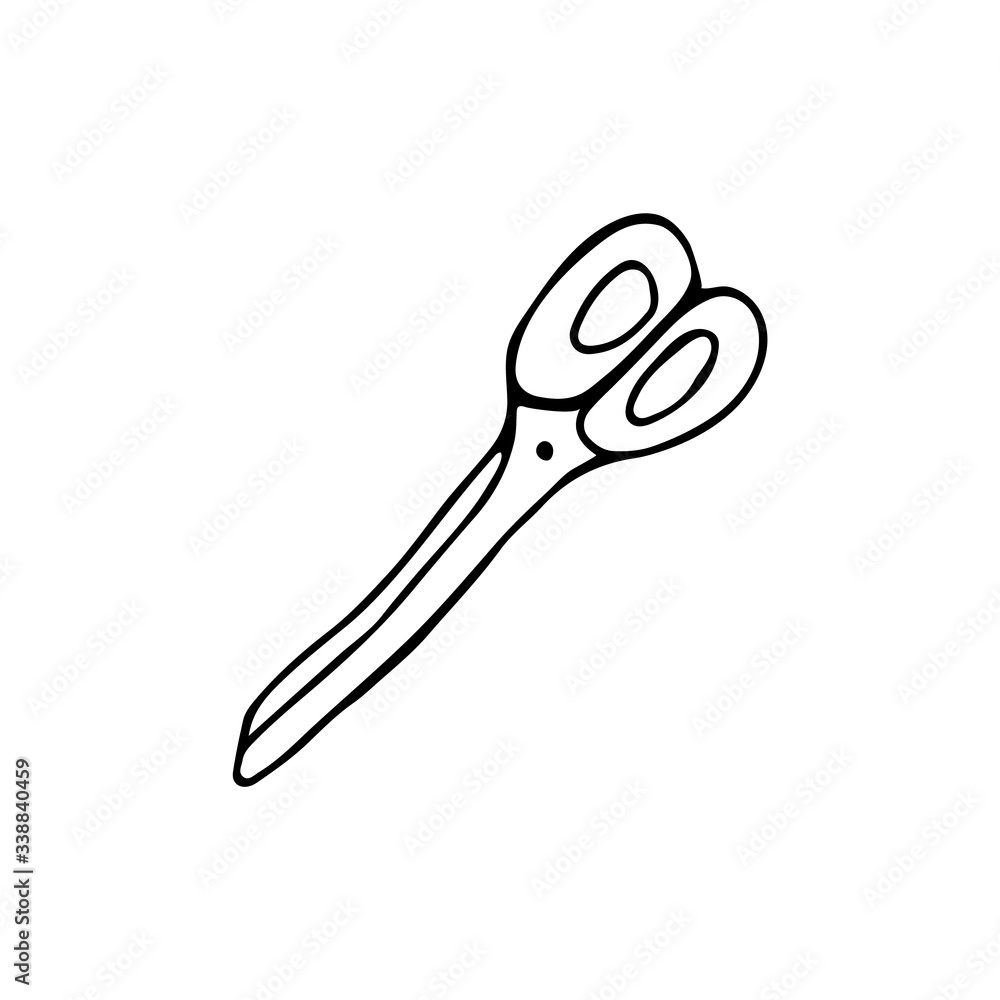Doodle of hand-drawn scissors. Black-white vector illustration for web, booklets, textiles. Doodle of hand-drawn scissors. Black-white vector illustration for web, booklets, textiles.