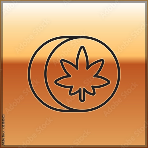 Black line Herbal ecstasy tablets icon isolated on gold background.  Vector Illustration