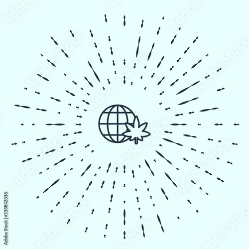 Black line Legalize marijuana or cannabis globe symbol icon isolated on grey background. Hemp symbol. Abstract circle random dots. Vector Illustration