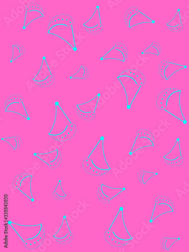 Abstract pink-green background with arc and dots.