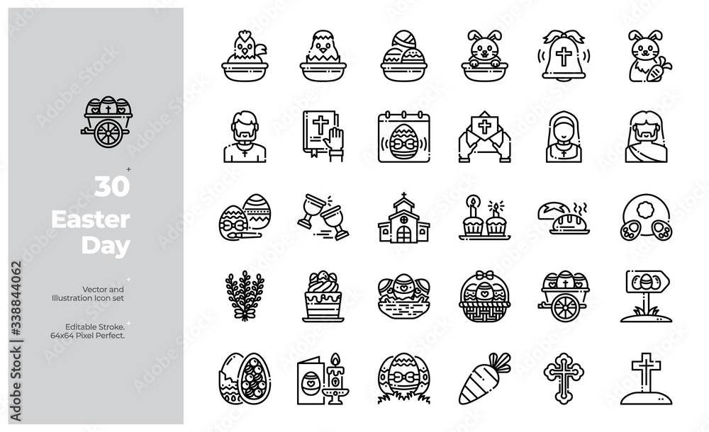Vector Line Icons Set of Easter Element Icon. Editable Stroke. Design for Website, Mobile App and Printable Material. Easy to Edit & Customize.