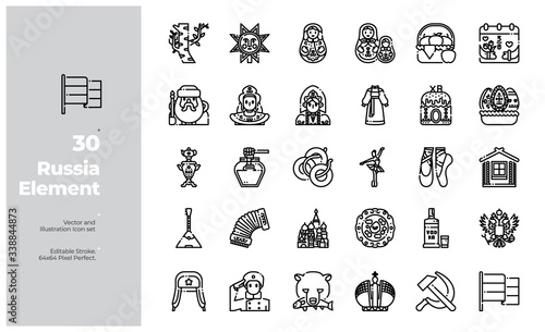 Vector Line Icons Set of Russia Element. Editable Stroke. Design for Website, Mobile App and Printable Material. Easy to Edit & Customize.