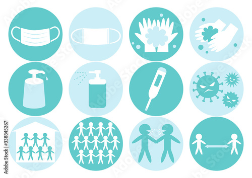 ウイルス感染予防対策のイラスト: アイコンセット