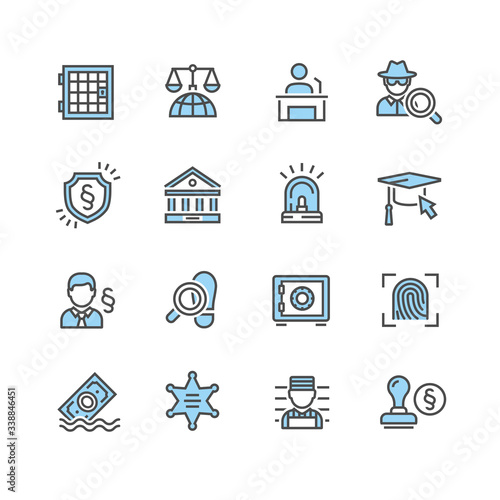Law and Order Linear Vector Icons Set
