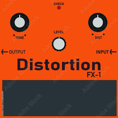 Orange distortion guitar stomp box effect, graphic design, tee print stamp. t-shirt artwork.