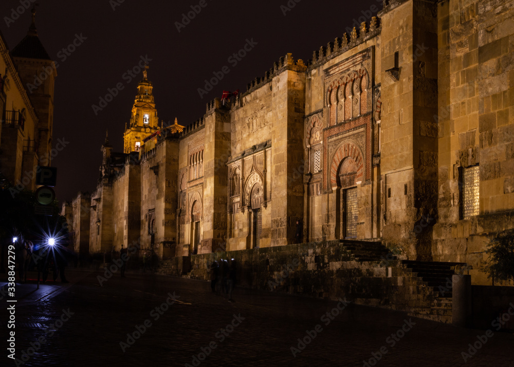 the exterior of the Mezquita at night
