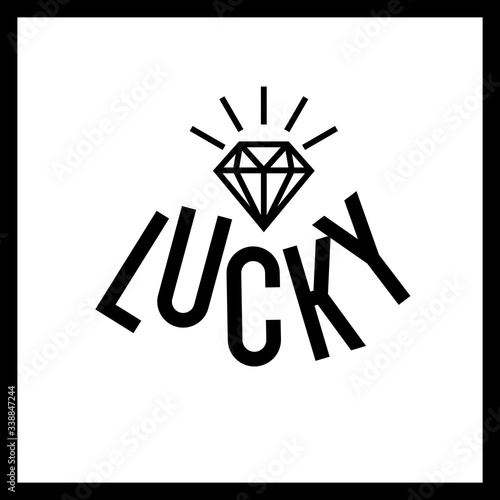 Stylish inscription Lucky for design and print on clothing. Modern typography with graphic elements.