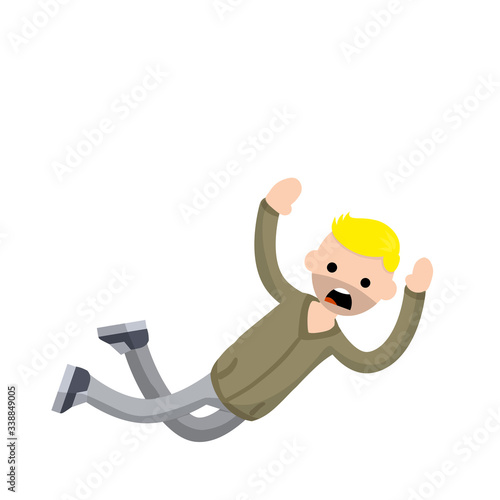 Screaming man falls from height. horror and fear of heights - phobia Acrophobia. Cartoon flat illustration. Drop young guy