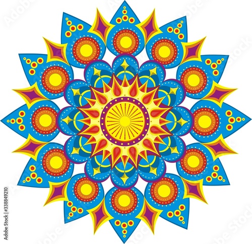 Festive colorful mandala 4 star pattern in vector form