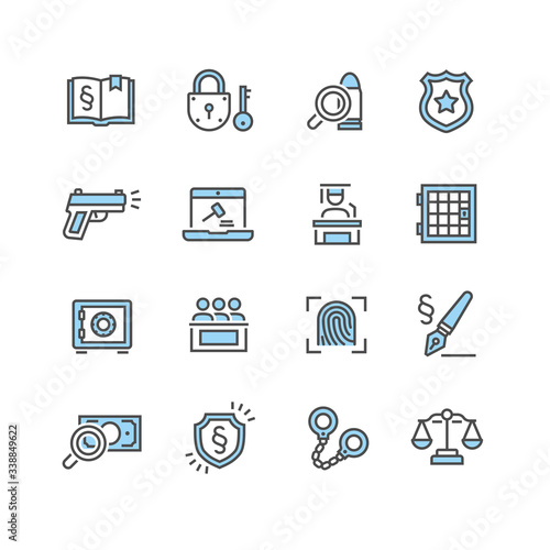 Law and Order Linear Vector Icons Set
