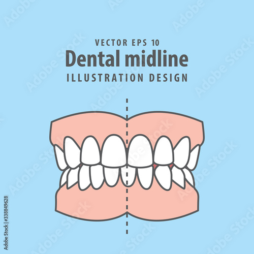 Dental midline teeth illustration vector design on blue background. Dental care concept.