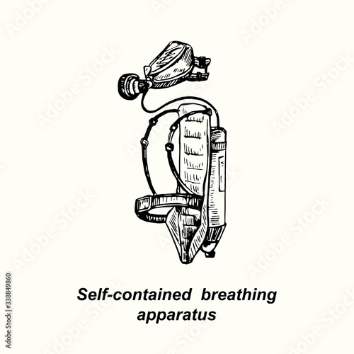 Self-contained breathing apparatus isolated, outline simple doodle drawing