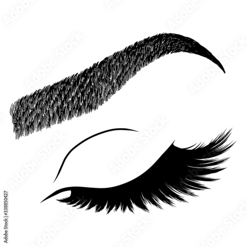 Illustration with woman's eyelashes and eyebrow. Realistic sexy makeup look. Tattoo design. Logo for brow bar or lash salon.