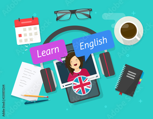 Education Concept Of Learn English Online On Cellular Phone Or Study Foreign Language On Mobile Smartphone Lesson On Work Desk Table Vector Flat Cartoon Illustration Studying English Workplace Image Stock ベクター Education Concept Of Learn English Online On Cellular Phone Or Study Foreign Language On Mobile Smartphone Lesson On Work Desk Table Vector Flat Cartoon Illustration Studying English Workplace Image Stock ベクター