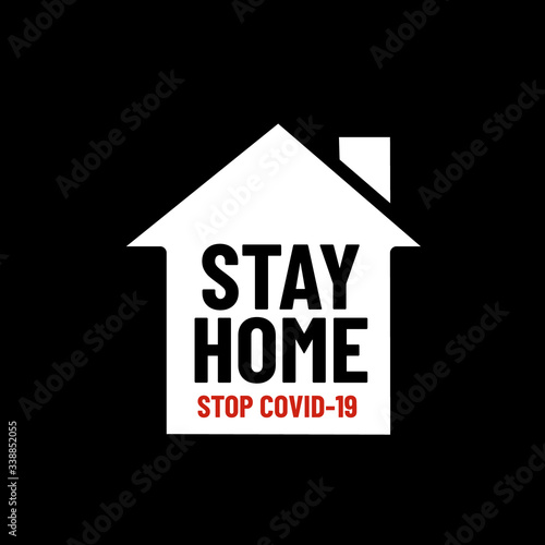 Silhouette stay at home for describe stop coronavirus on black background