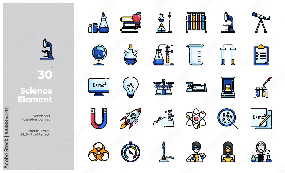 Vector Color Line Icons Set of Laboratory & Science Element Icon. Editable Stroke. Design for Website, Mobile App and Printable Material. Easy to Edit & Customize.