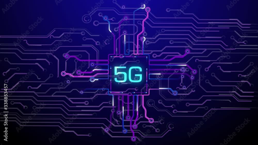 5G technology animation of mobile communication.3D hologram symbol on dynamic digital Circuit board background. 5G technology animation of mobile communication.3D hologram symbol on dynamic digital Circuit board background.