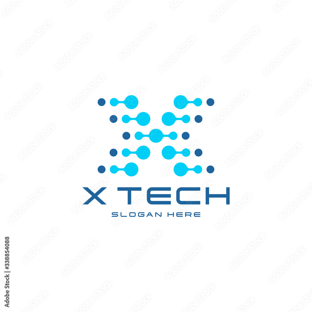 Letter x technology line dot connection logo vector Letter x technology line dot connection logo vector