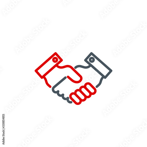 don't shake hands single line icon isolated on white. Perfect outline symbol Prevention direct contact with infection Coronavirus Covid 19 banner. warning element avoid handshake with editable Stroke