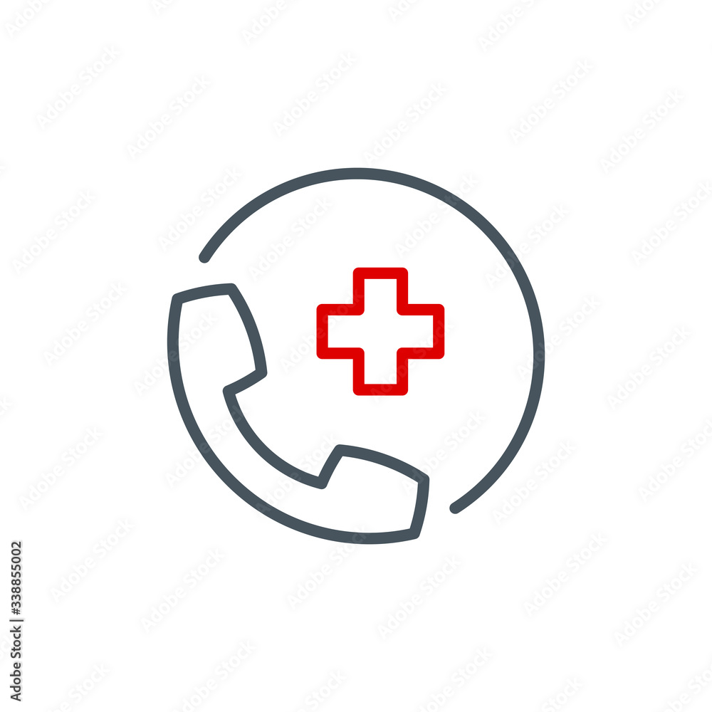 call the hospital single line icon isolated on white. Perfect outline symbol Prevention Coronavirus Covid 19 pandemic quarantine banner. Quality warning element consult a doctor with editable Stroke call the hospital single line icon isolated on white. Perfect outline symbol Prevention Coronavirus Covid 19 pandemic quarantine banner. Quality warning element consult a doctor with editable Stroke