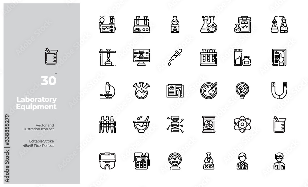Vector Line Icons Set of Science and Laboratory Equipment Icon ...