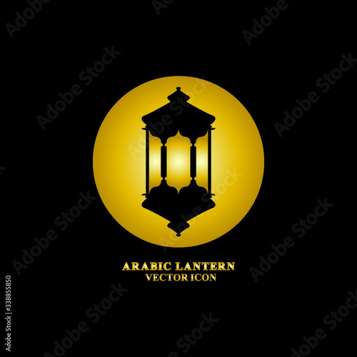 Arabic lantern flat icons set. Ramadan lantern sign for mobile application. Muslim decoration symbol. Eastern traditional culture vector illustration isolated on Black background.