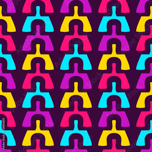 Seamless pattern with colorful geometric shapes.