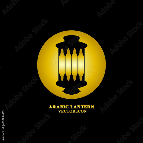 Arabic lantern flat icons set. Ramadan lantern sign for mobile application. Muslim decoration symbol. Eastern traditional culture vector illustration isolated on Black background.